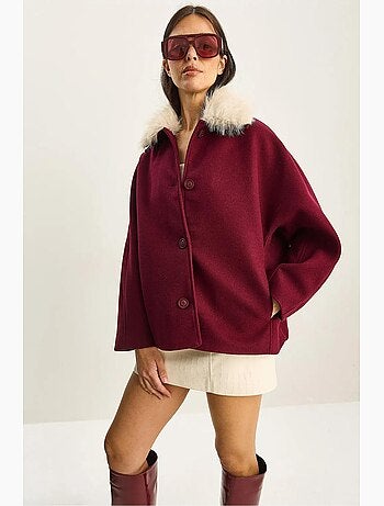 Manteau oversize en peluche avec col en fourrure lucci