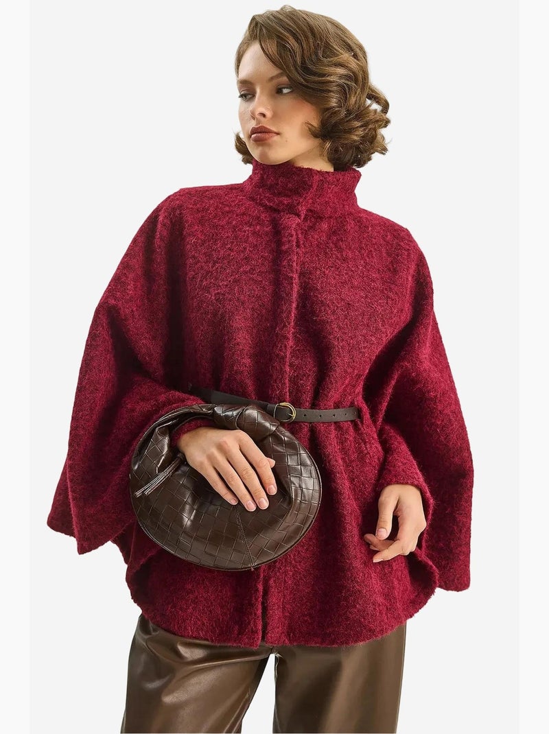 Manteau oversize long texturé avec fermeture à boutons lucci Rouge bordeaux - Kiabi