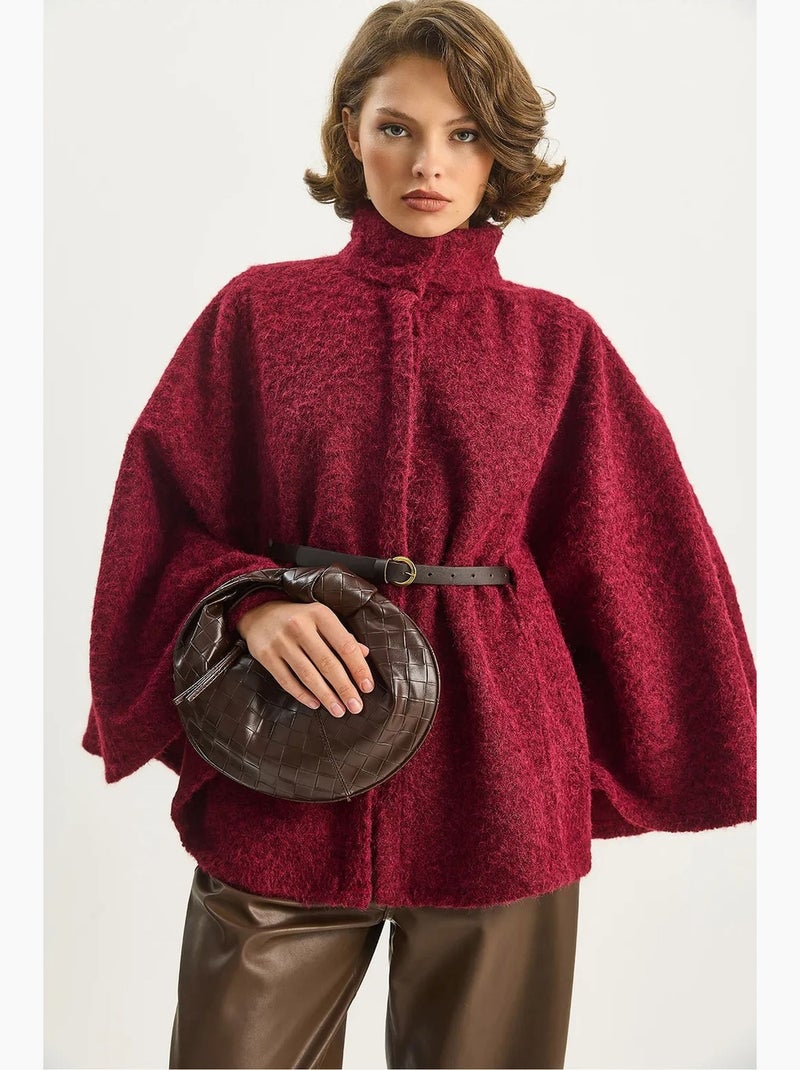 Manteau oversize long texturé avec fermeture à boutons lucci Rouge bordeaux - Kiabi