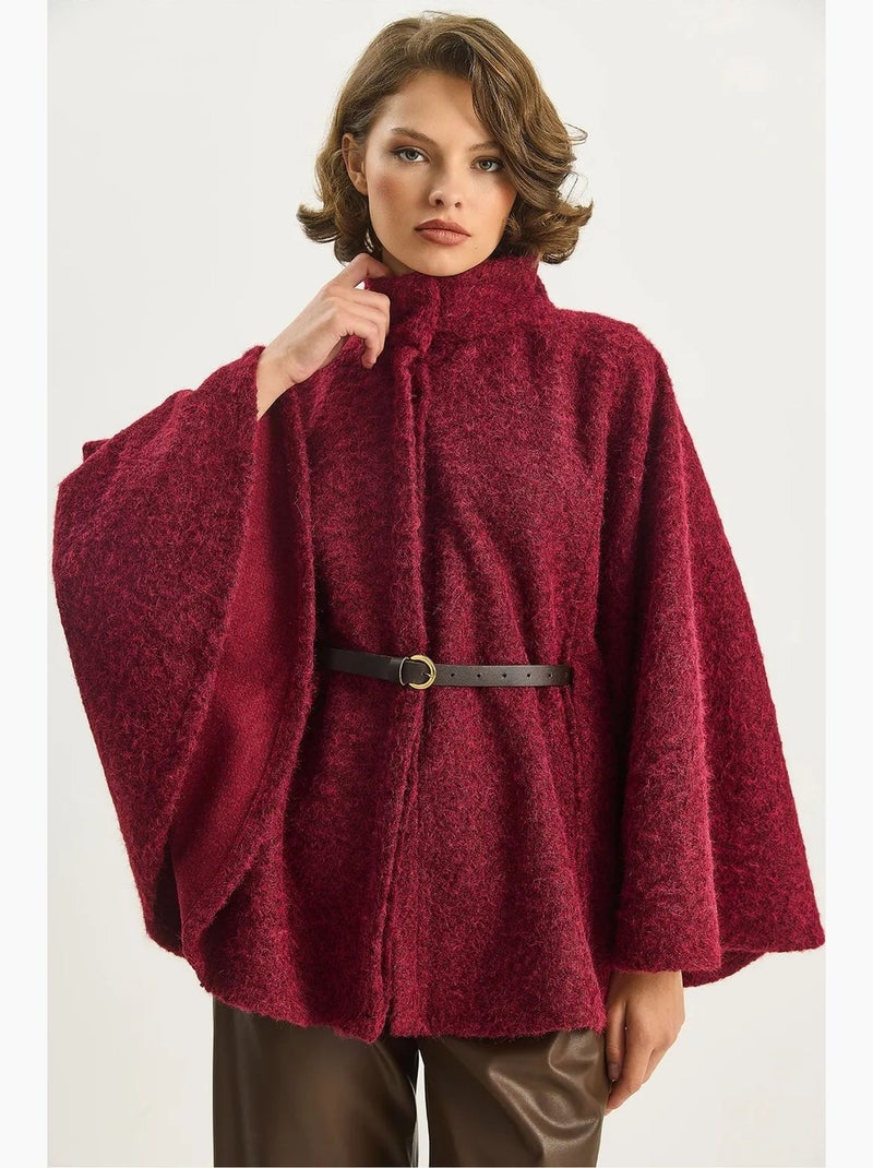 Manteau oversize long texturé avec fermeture à boutons lucci Rouge bordeaux - Kiabi