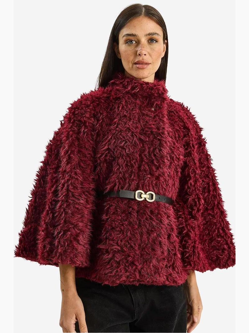 Manteau oversize texturé avec col veste lucci Rouge bordeaux - Kiabi