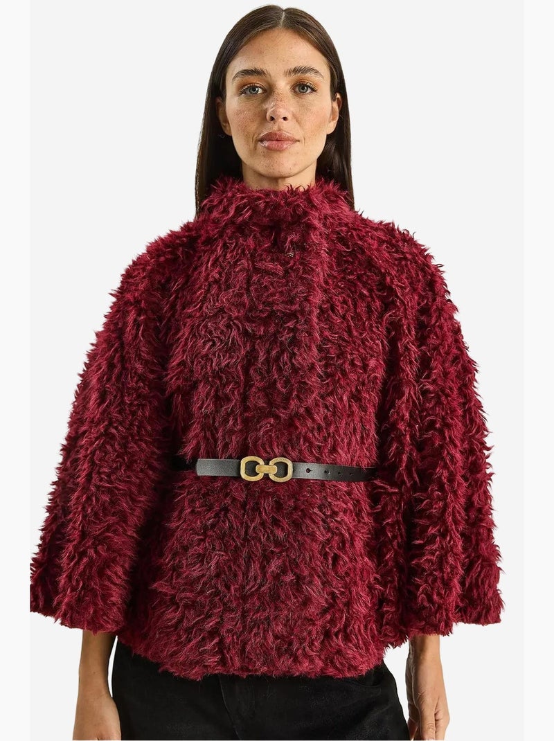 Manteau oversize texturé avec col veste lucci Rouge bordeaux - Kiabi