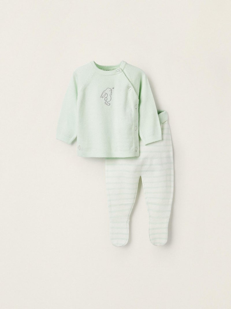 Manteau + Pantalon en Maille avec Pieds pour Nouveau-Né 'Lapin'  EARLY BLOOM Bleu clair - Kiabi