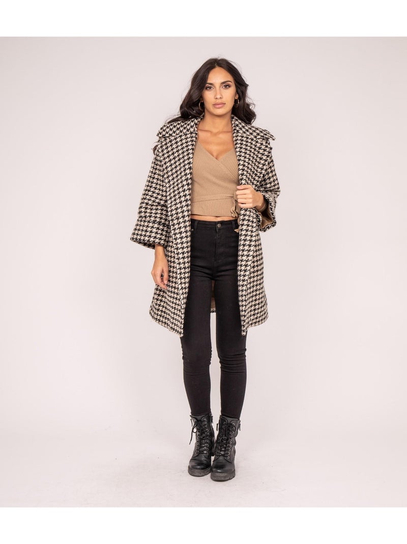 Manteau pied-de-poule UMAC Beige - Kiabi