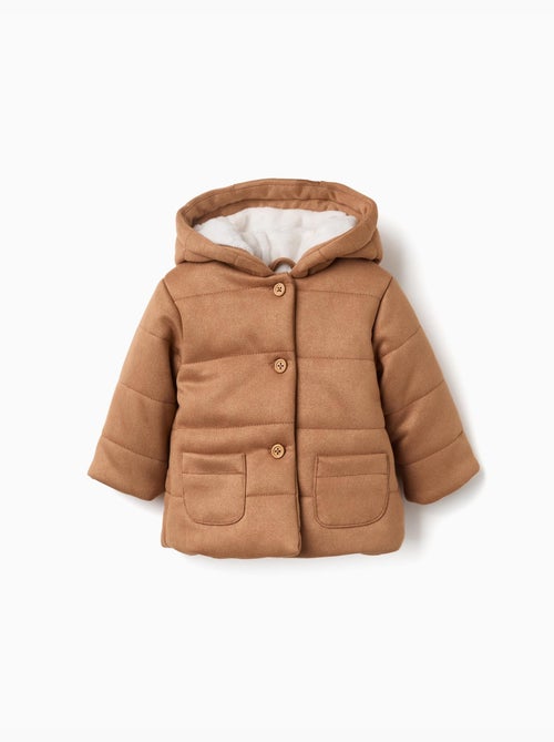 Manteau rembourré à capuche et doublure en peluche douce - Kiabi