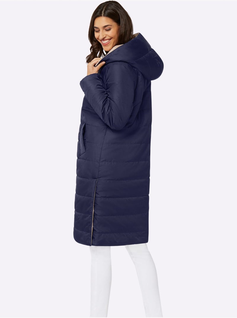 Manteau réversible à capuche avec poches et fentes réglables - Taille standard - Moda Vilona Bleu Beige - Kiabi