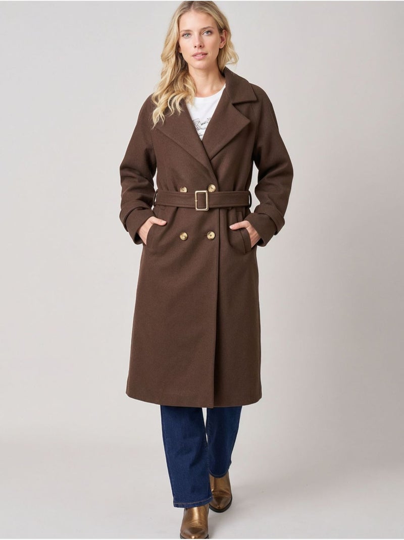 Manteau style trench long femme 'deeluxe' Marron - Kiabi