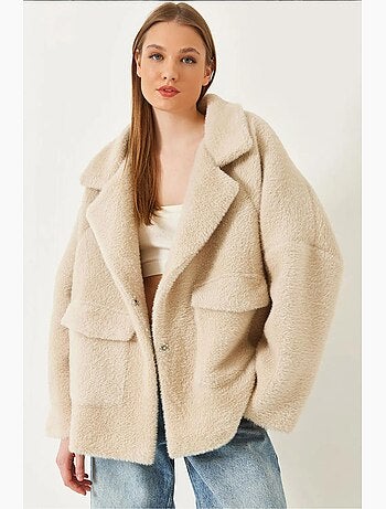 Manteau surdimensionné en fausse fourrure à double poche lucci