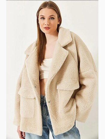Manteau surdimensionné en fausse fourrure à double poche lucci