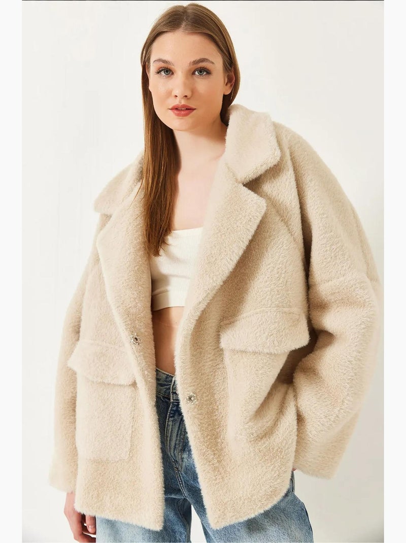 Manteau surdimensionné en fausse fourrure à double poche lucci Crème - Kiabi