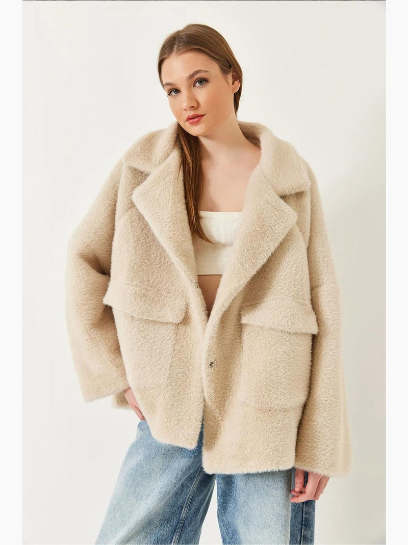 Manteau surdimensionné en fausse fourrure à double poche lucci Crème - Kiabi