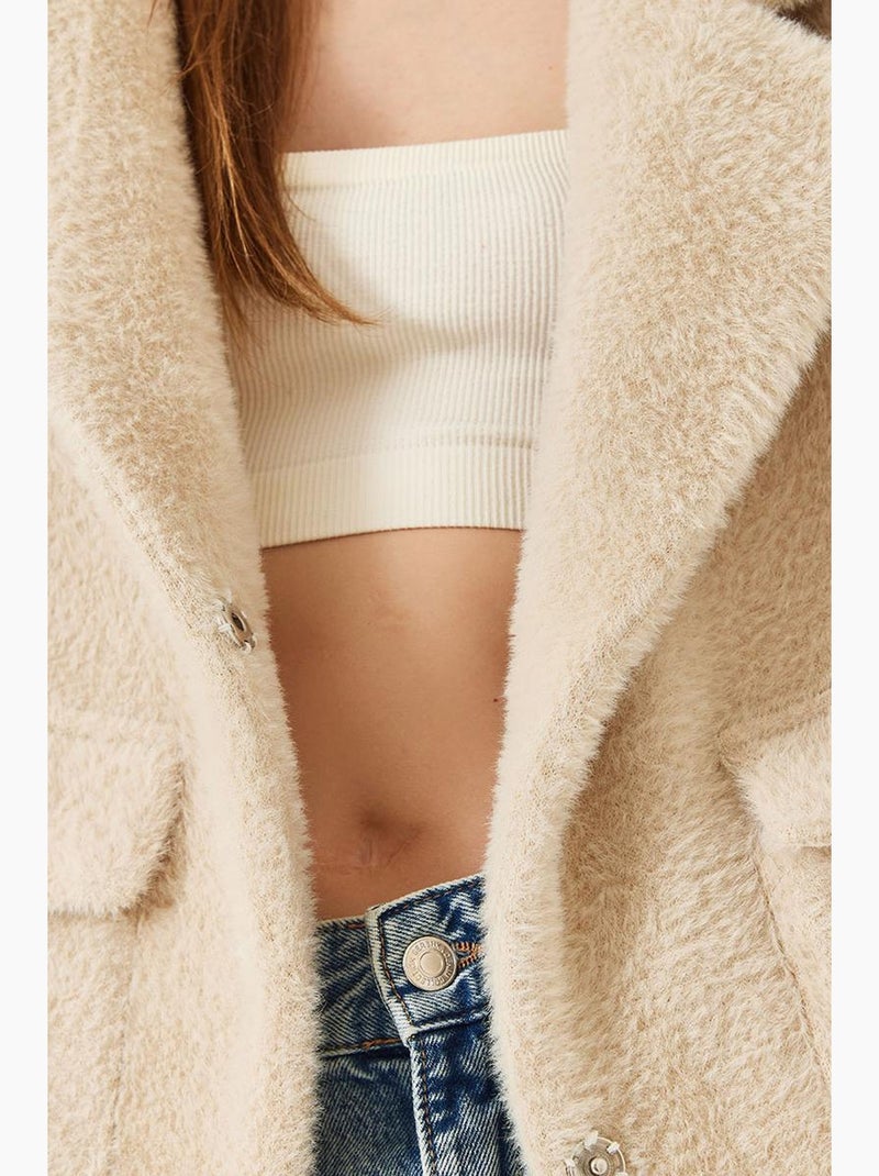 Manteau surdimensionné en fausse fourrure à double poche lucci Crème - Kiabi