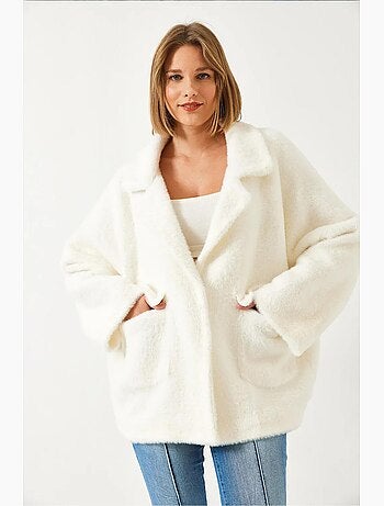 Manteau surdimensionné en fausse fourrure à double poche lucci
