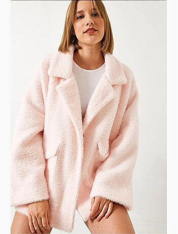 Manteau surdimensionné en fausse fourrure à double poche lucci