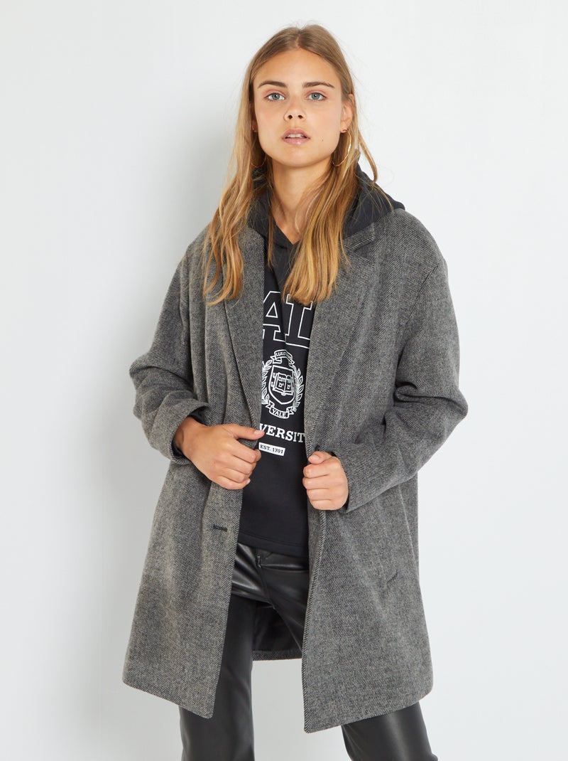 Manteau tailleur long boutonné Gris - Kiabi