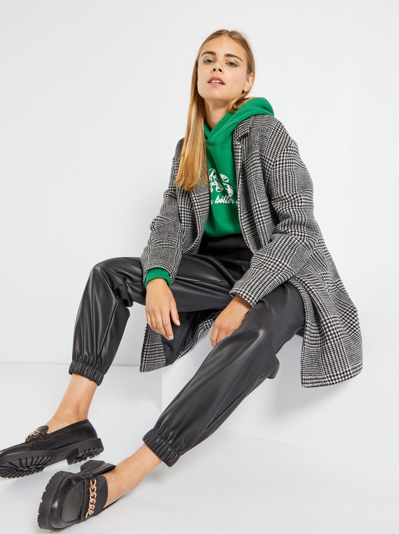 Manteau tailleur long boutonné Noir à carreaux - Kiabi