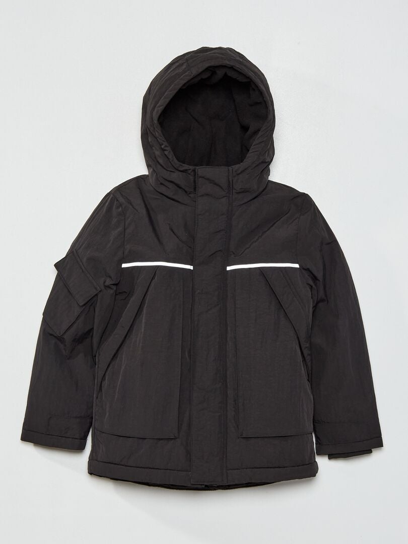 Manteau technique à capuche noir - Kiabi