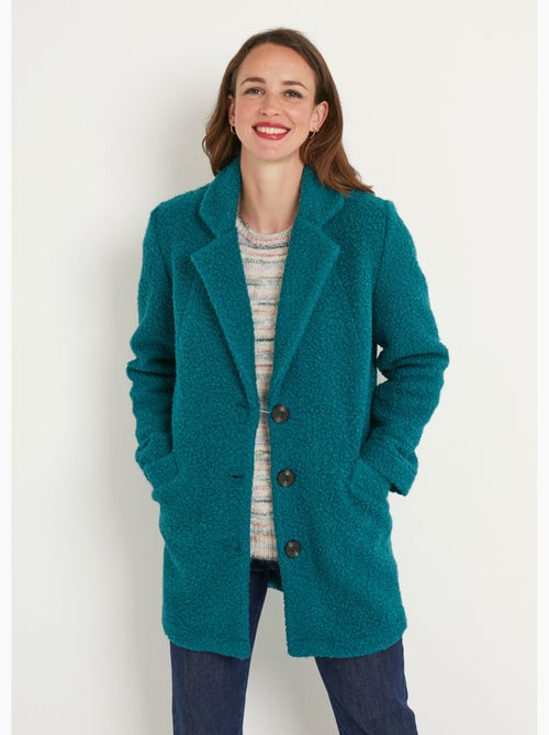 Manteau tissu bouclette mi-long boutonné - Afibel - Kiabi