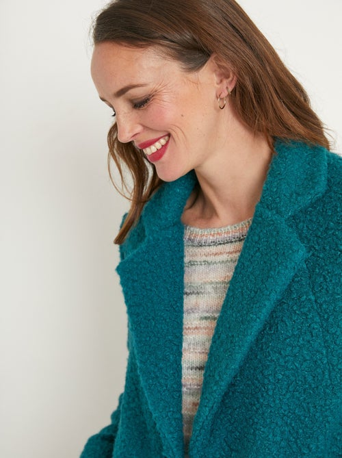 Manteau tissu bouclette mi-long boutonné - Afibel - Kiabi