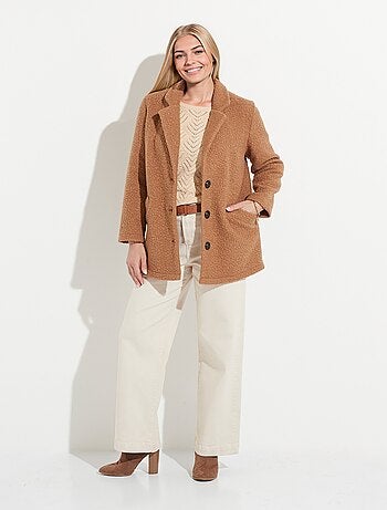 Manteau tissu bouclette mi-long boutonné - Afibel