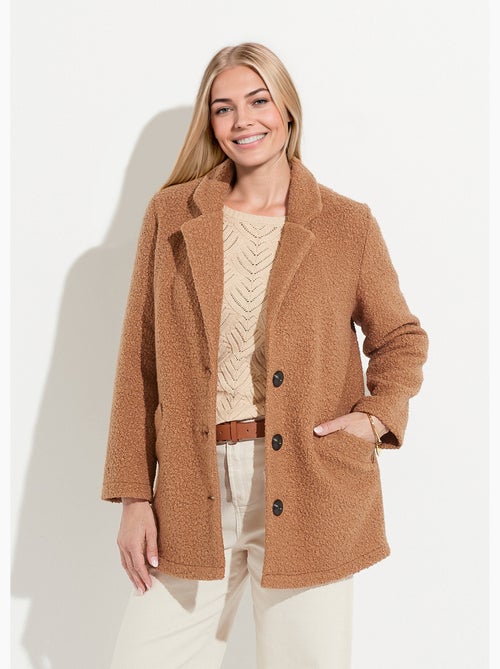 Manteau tissu bouclette mi-long boutonné - Afibel - Kiabi