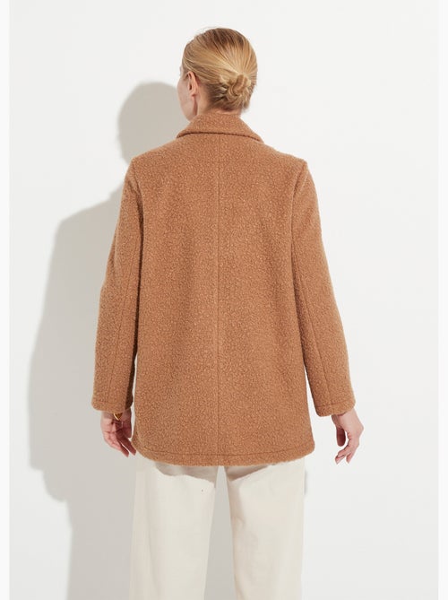 Manteau tissu bouclette mi-long boutonné - Afibel - Kiabi