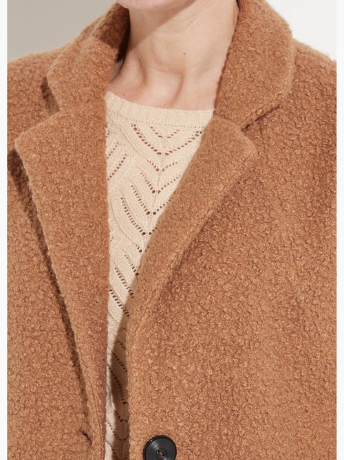 Manteau tissu bouclette mi-long boutonné - Afibel - Kiabi