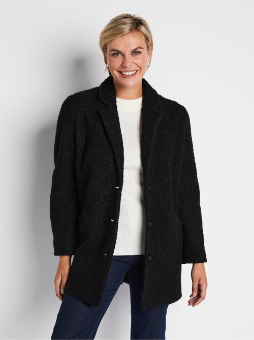 Manteau tissu bouclette mi-long boutonné - Afibel - Kiabi