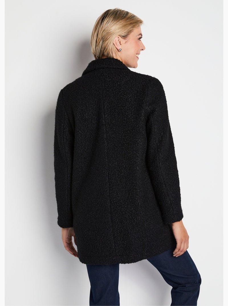 Manteau tissu bouclette mi-long boutonné - Afibel Noir - Kiabi