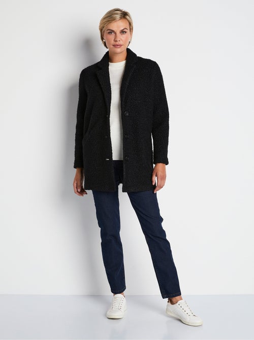 Manteau tissu bouclette mi-long boutonné - Afibel - Kiabi