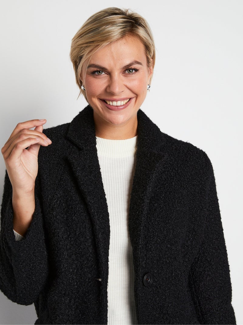 Manteau tissu bouclette mi-long boutonné - Afibel Noir - Kiabi