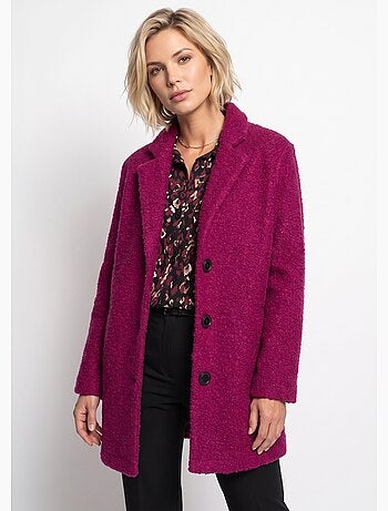 Manteau tissu bouclette mi-long boutonné - afibel