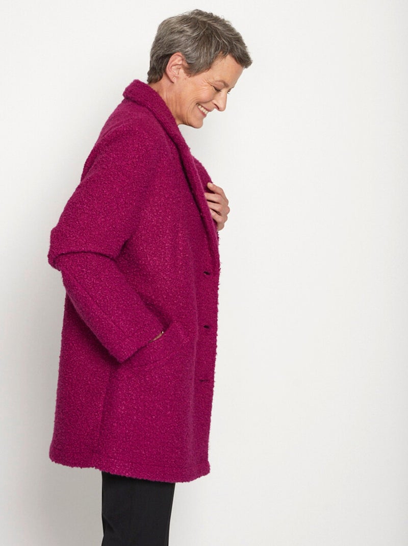 Manteau tissu bouclette mi-long boutonné - afibel Rose - Kiabi