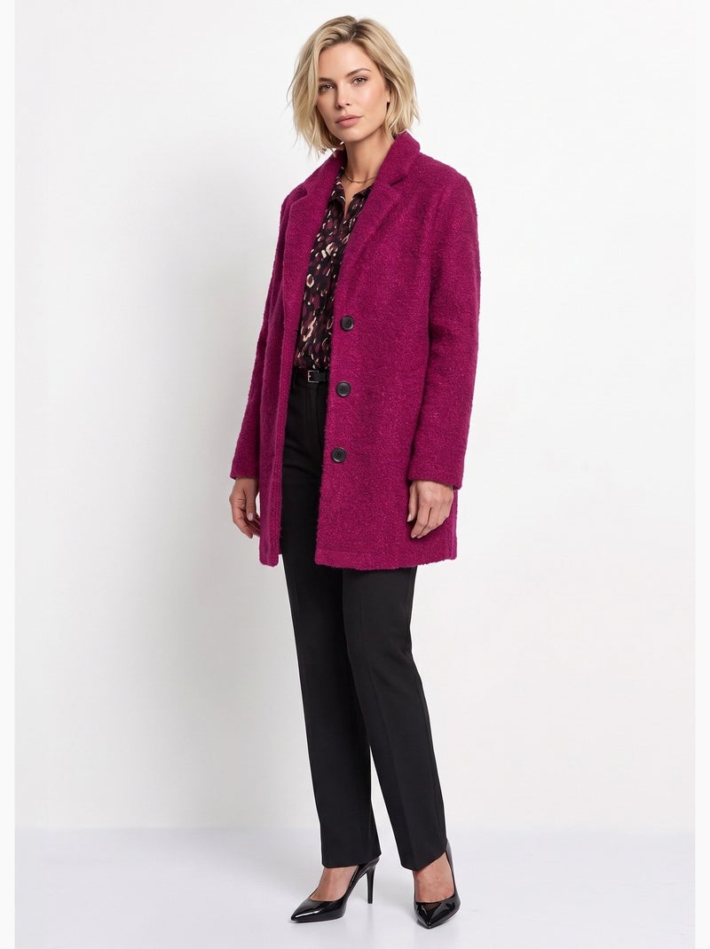 Manteau tissu bouclette mi-long boutonné - afibel Rose - Kiabi