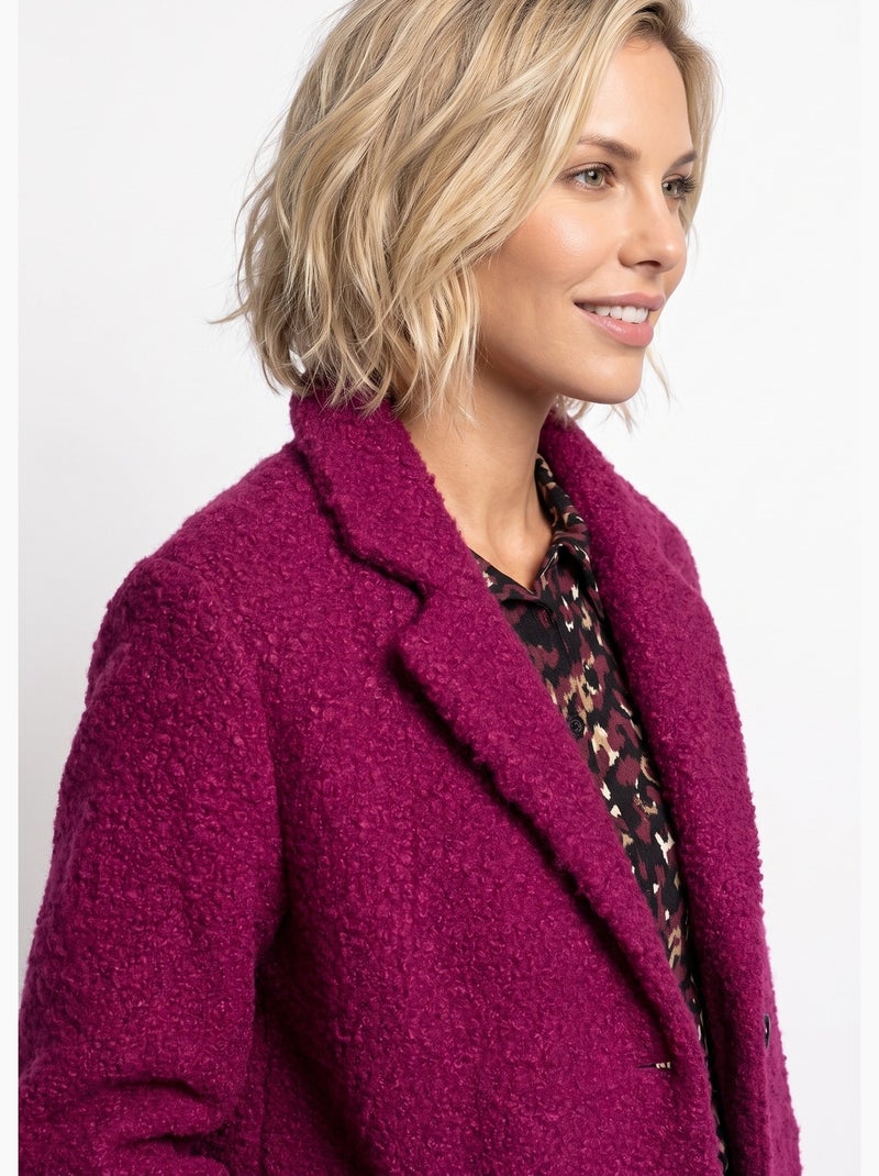 Manteau tissu bouclette mi-long boutonné - afibel Rose - Kiabi