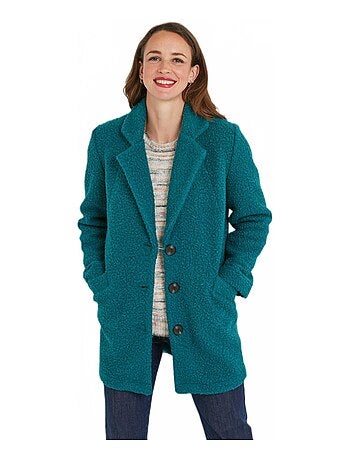 Manteau tissu bouclette mi-long boutonné