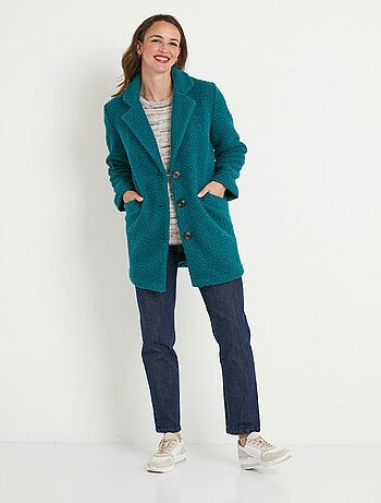 Manteau tissu bouclette mi-long boutonné