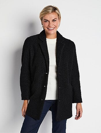 Manteau tissu bouclette mi-long boutonné