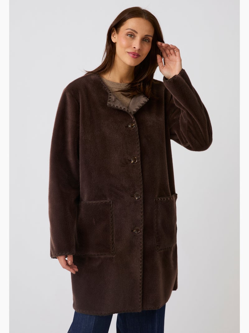 Manteau toucher doux - damart Marron chocolat - Kiabi