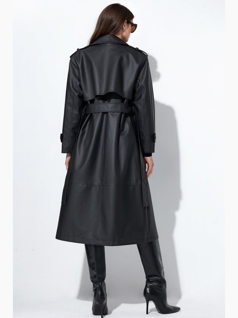 Manteau trench long ceinturé croisé hiccup Noir - Kiabi