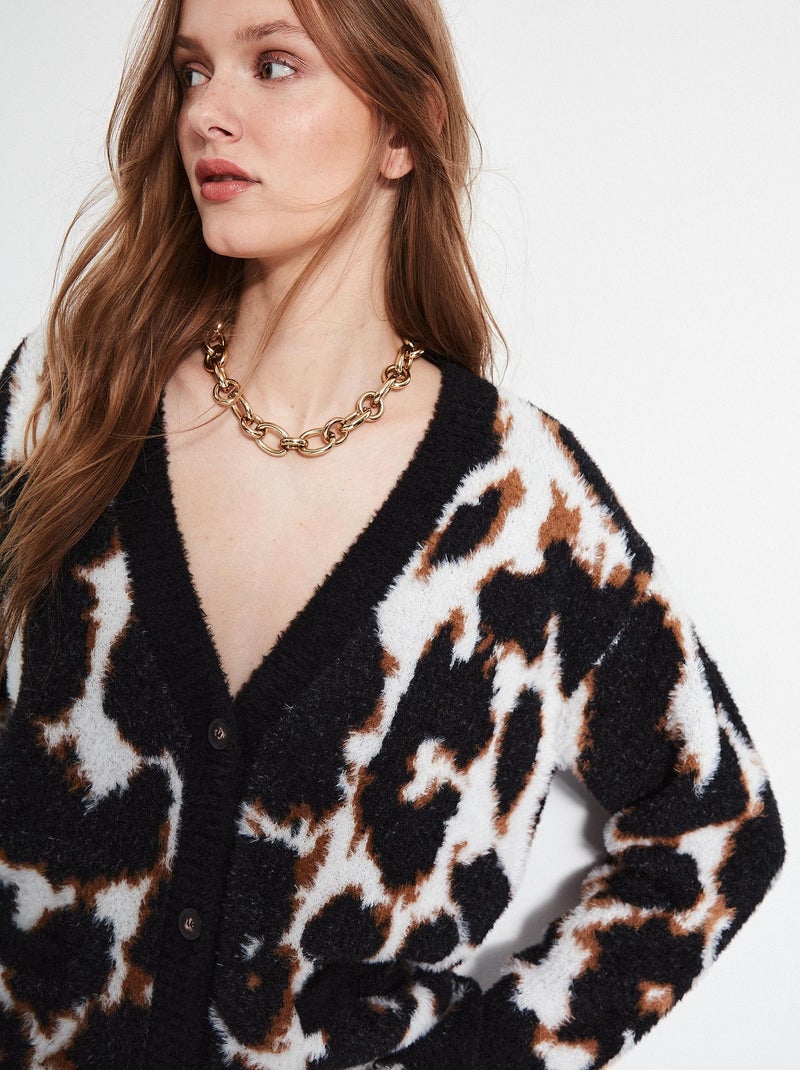 Manteau tricoté léopard Noir - Kiabi