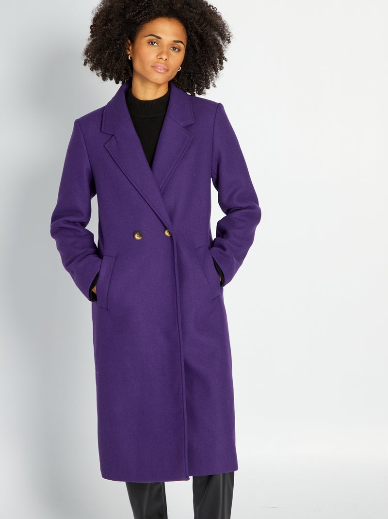 Manteau Indies Violet En Laine Vierge - Taille 40 - Occasion Comme Neuf - Laine 100%