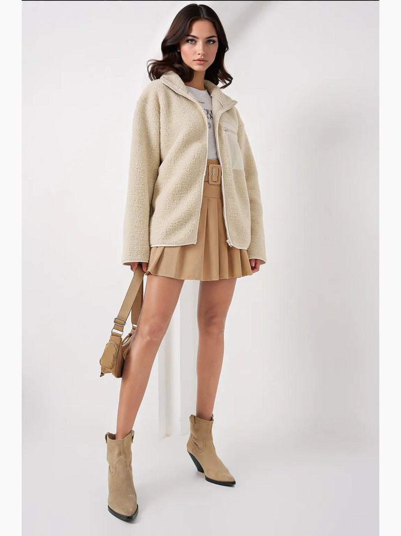 Manteau veste en fausse fourrure surdimensionné à fermeture éclair bdart Beige naturel - Kiabi