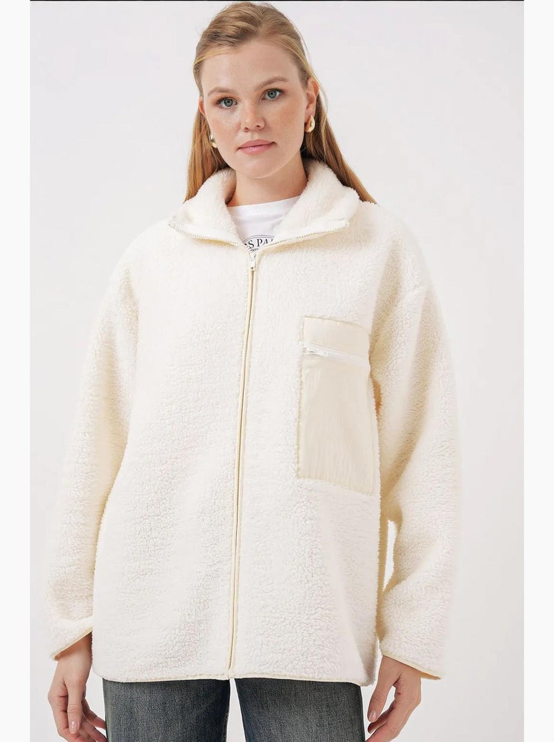 Manteau veste en fausse fourrure surdimensionné à fermeture éclair bdart Crème - Kiabi