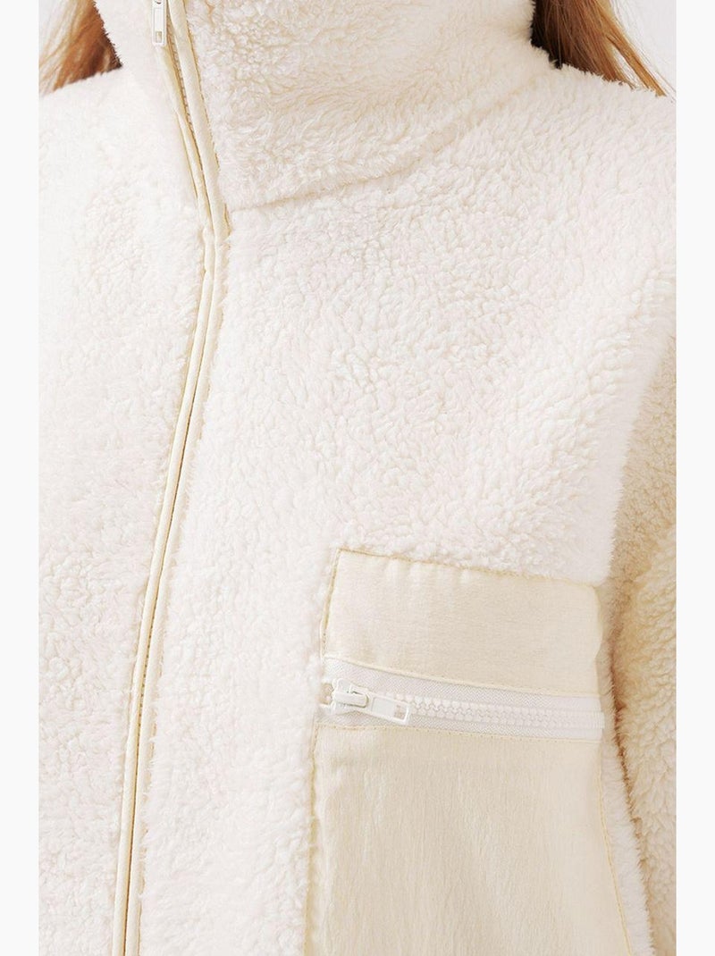 Manteau veste en fausse fourrure surdimensionné à fermeture éclair bdart Crème - Kiabi