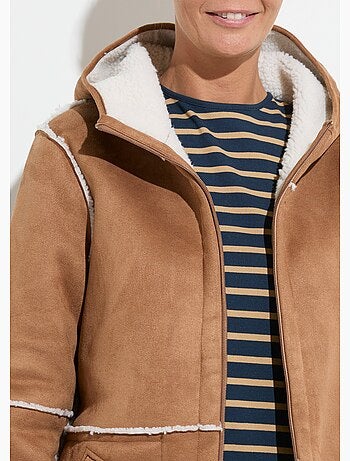Manteau zippé à capuche effet peau lainée chaud - Afibel
