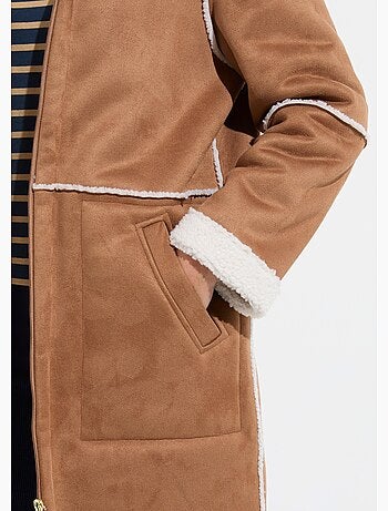 Manteau zippé à capuche effet peau lainée chaud - Afibel