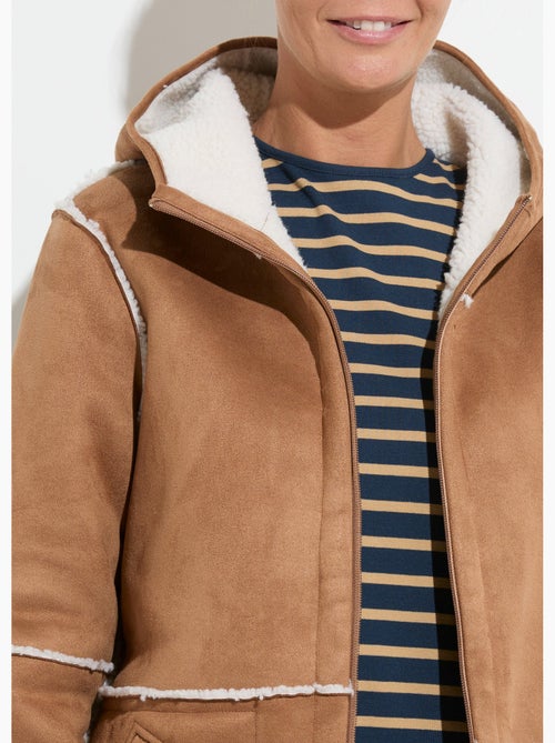 Manteau zippé à capuche effet peau lainée chaud - Afibel - Kiabi