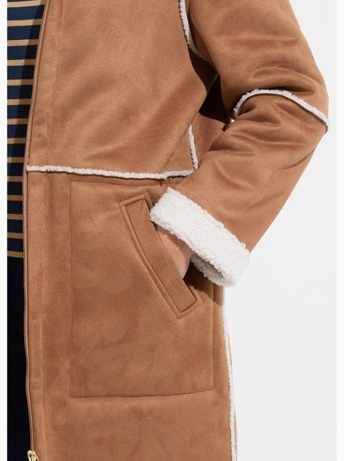 Manteau zippé à capuche effet peau lainée chaud - Afibel - Kiabi