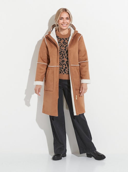 Manteau zippé à capuche effet peau lainée chaud - Kiabi